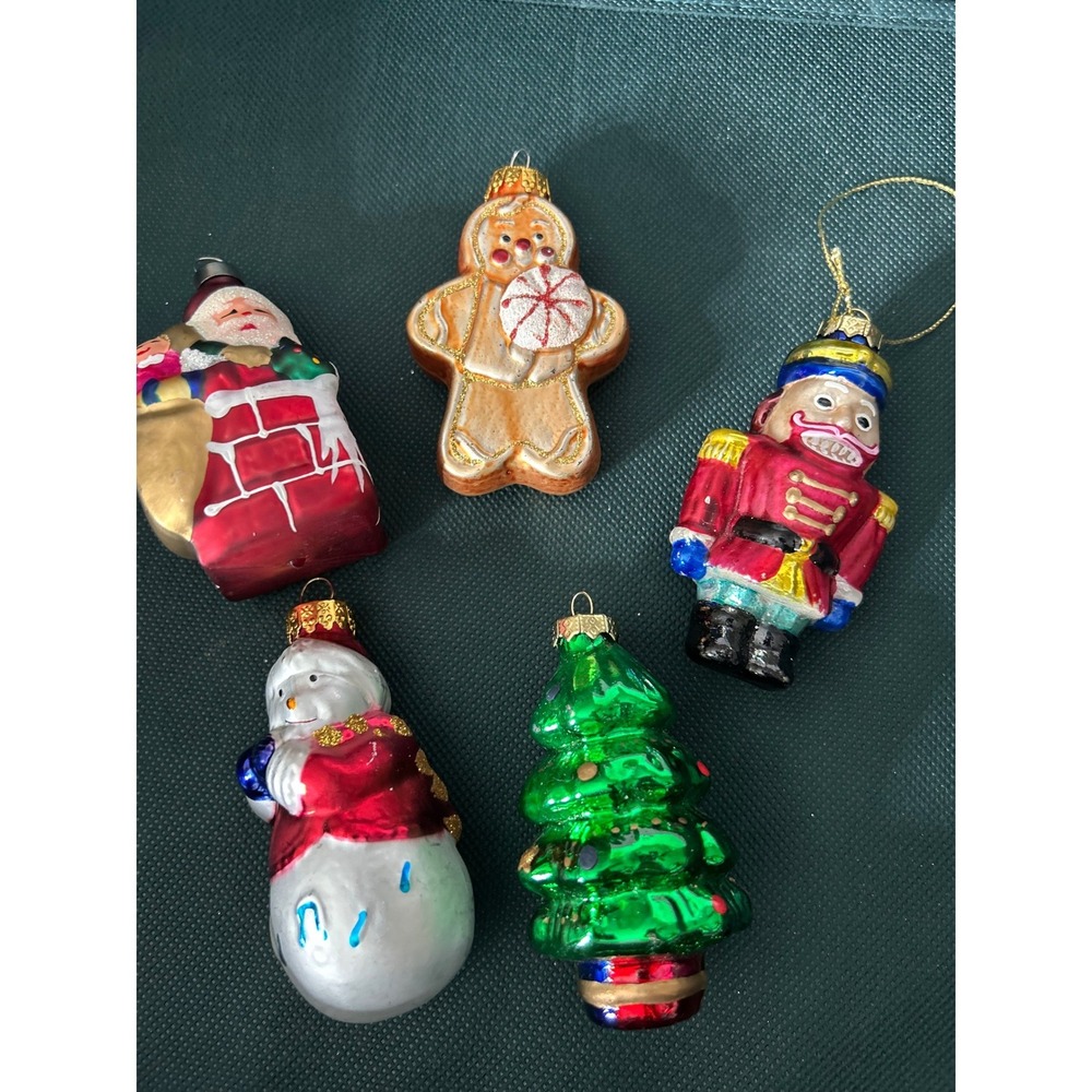 Bulk Lot Christmas Hand Blown Glass Ornaments Santa Snowman Nutcracker Vintage